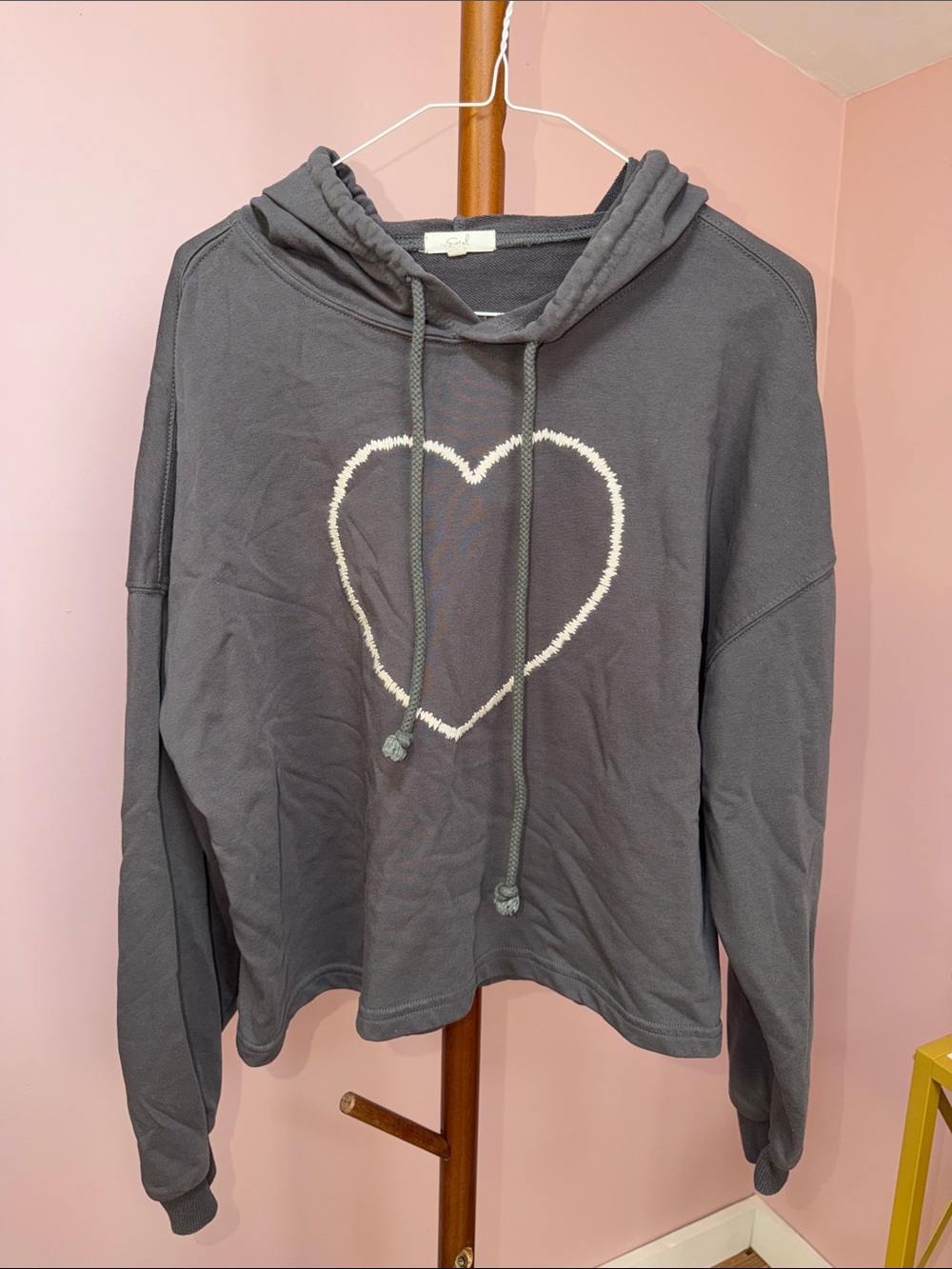 easel Charcoal Gray Cowl Neck Sweater with Cream Heart